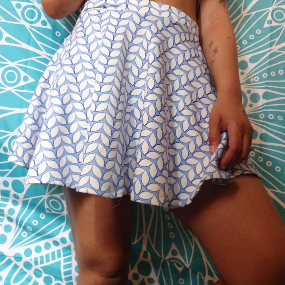 Blue and white "leaf" circle skirt